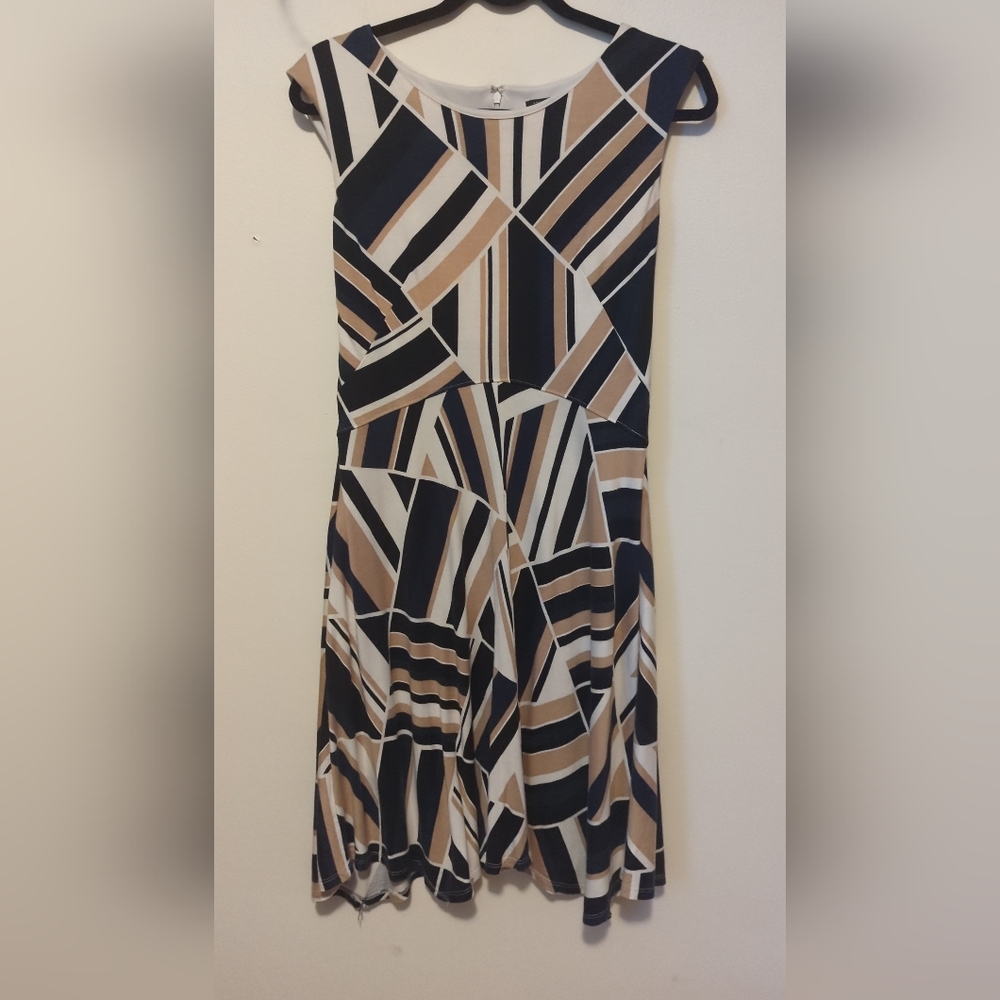 Ann Taylor Black and Tan Striped Midi Dress Size 8 Petite